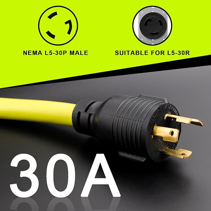 30 Amp to 20 Amp 110 Generator RV Adapter Cord, NEMA L5-30P to 3X 5-15R/5-20R Distribution Adapter with Lighted Power Indicator, STW 10 AGW, 1.5FT, ETL Listed