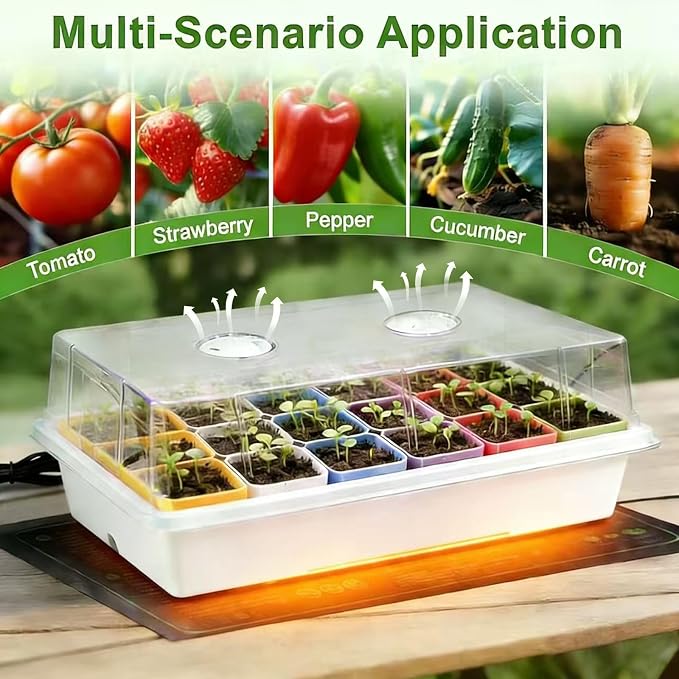 Self-Watering Seed Starter Tray with Grow Light and Heat Mat,Seed Starter Kit,Humidity Domes,Auto Timer,Flexible Brightness Seedling Starter Trays for Indoor Greenhouse Gardening Seed Germinator