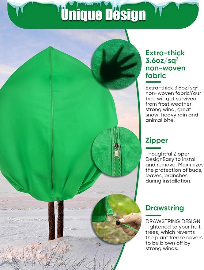 LCHUANG 2Pack Winter Plant Covers Freeze Protection - 90" x 63" Extra Large Frost Blankets for Plants Tree Shrubs Cloth Anti-Freeze Protector Drawstring Bags Jacket for Outdoor Plants (3.2 oz/yd²)