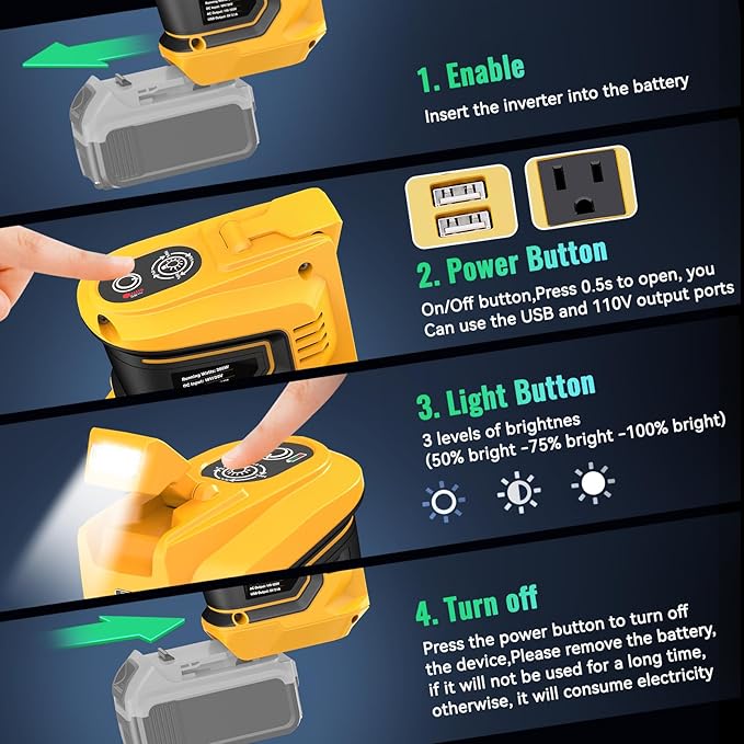 Ecarke 200W Portable Power Inverter Compatible with DeWALT 20V Battery, DC 18V to AC 110V Power Station with 1 AC Outlet, 2 USB, 1 Type-C & LED Light, for Outdoor Emergency Use (No Battery)(2-Pack)