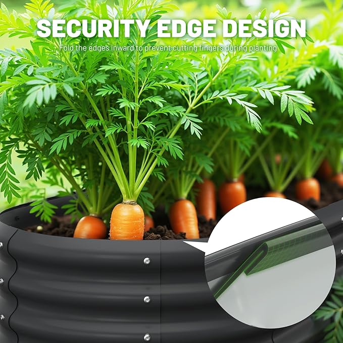 Raised Beds for Gardening, 4x2x1ft for Lightweight Garden Boxes with Easy Assembly, Oval Large Galvanized Planters for Outdoor Plants, Vegetables, Fruits, Flower,Black