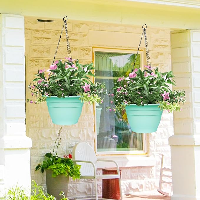 RooTrimmer 5 Pack 10 Inch Plant Pots for Indoor Outdoor,Plastic Floor Planters with Drainage Holes,Lightweight Flower Pots for Home,Patio & Garden(Blue)
