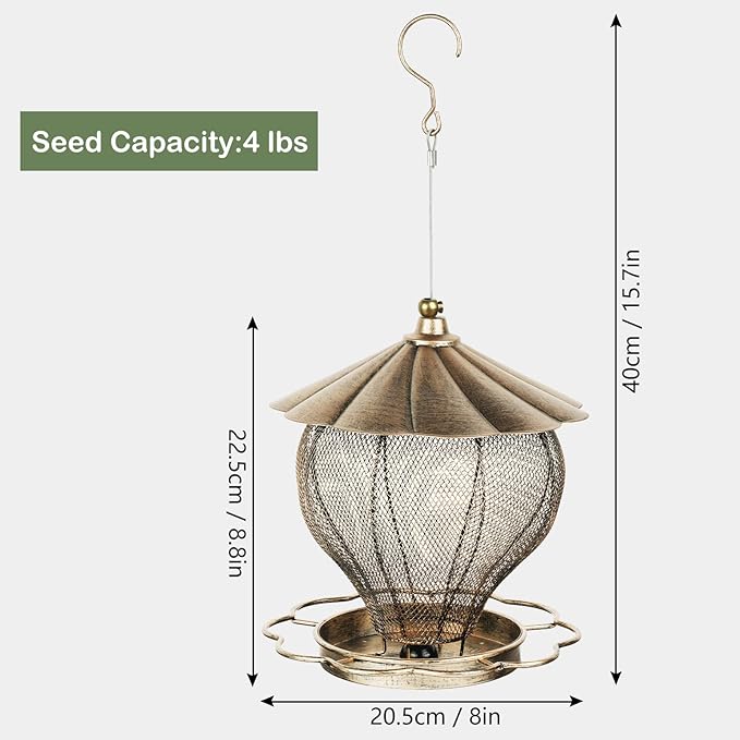 MYITYARD Bird Feeders for Outdoors, Large Capacity Metal Hanging Bird Feeder, Easy Fill Wild Bird Feeders for Garden Yard Decorative, Attracting Wild Birds, Vintage Bronze