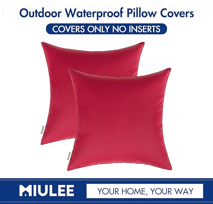 MIULEE Pack of 2 Decorative Outdoor Waterproof Pillow Covers Square Garden Cushion Sham Christmas Christmas Throw Pillowcase Shell for Spring Patio Tent Couch 22x22 Inch Red
