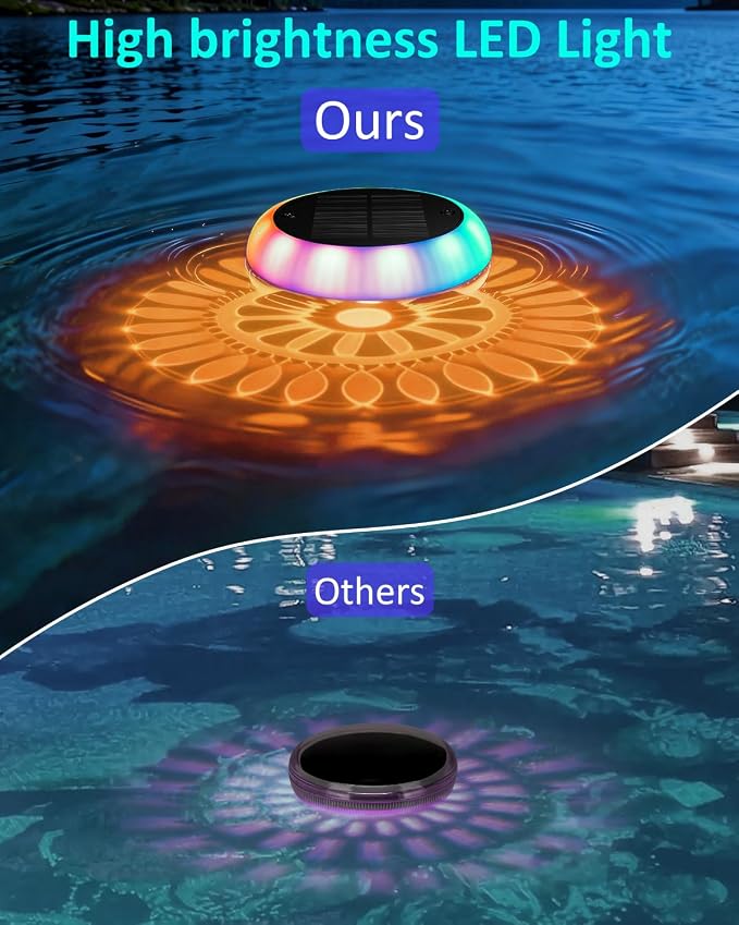 Yogaret Solar Floating Pool Lights - Pool Lights, 18 RGB Lighting Modes, IP68 Waterproof, for Inground and Above Ground Pool, Pool Party, Bathroom, Bathtub, Garden, Pond Decor（2Pcs）
