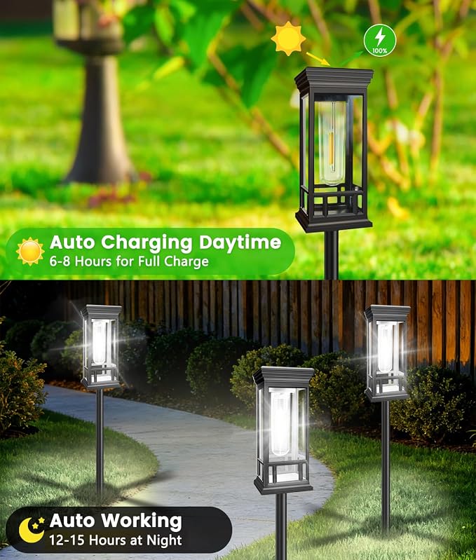 8 Pack Solar Pathway Lights Outdoor, Taller Bright Solar Path Lights Waterproof, Auto On/Off Solar Powered Garden Lights for Outside Landscape Path Yard Walkway Lawn Driveway Patio Lighting Decor