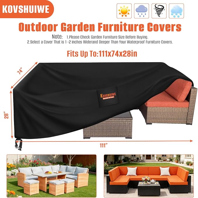 Kovshuiwe Patio Furniture Covers, Waterproof for Table and Chair Covers Rectangular Patio Table Cover 300D Oxford Fabric Patio Set Table Cover, Windproof, Anti-UV (111'' x 74'' x 28'')