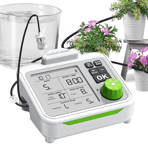 RAINPOINT Large Display Automatic Plant Waterer Indoor for Pot Plant,Cycle & Soak Mode Vacation Self Watering Drip Irrigation System Device Kit Herb Garden Greenhouse Grow Tent Water 10-15 Plants