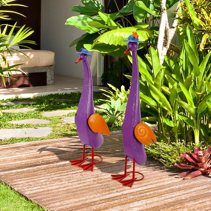 22" Duck Garden Statue Set of 2 Metal Ducks | Outdoor Decor Porch Animal Figurine Yard Art Sculptures Rustproof Lawn Ornament for Outside Patio Backyard Decorations