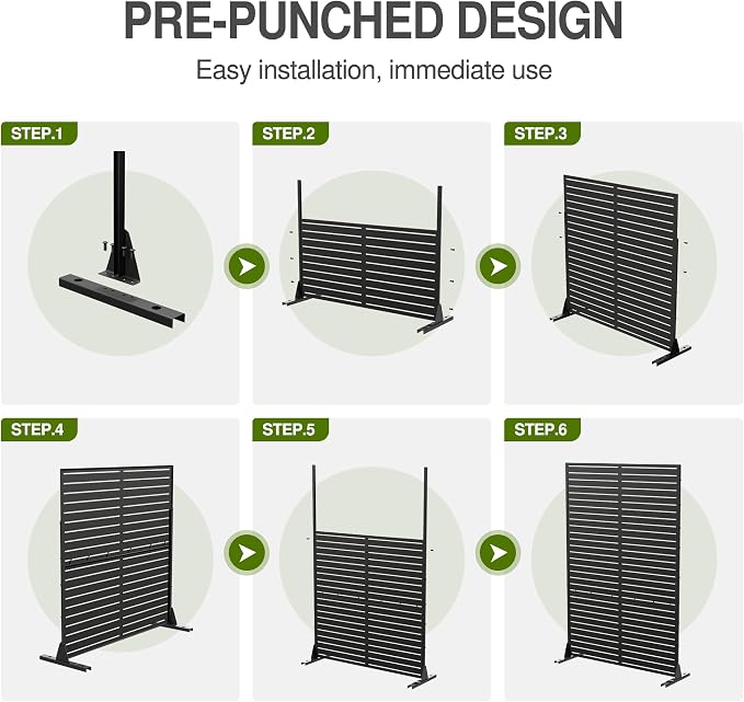 Casaphoria 72" H x 47" W Metal Outdoor Privacy Screen, Freestanding Decorative Divider for Patio, Deck, Balcony, and Garden with Stable Base, Black Helen