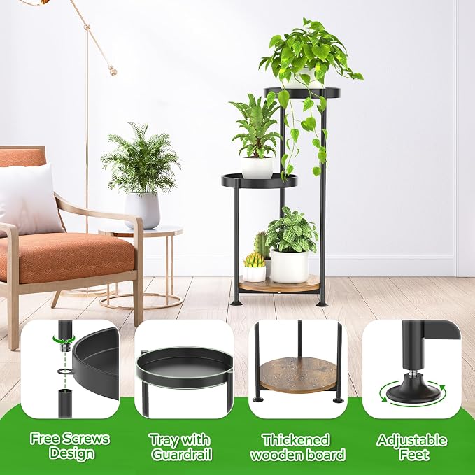 Oppro Plant Stand Indoor Outdoor Set of 2, Tierd Corner Plant Stands Holder, Iron Flower Shelf Display Rack for Window Balcony Garden Patio