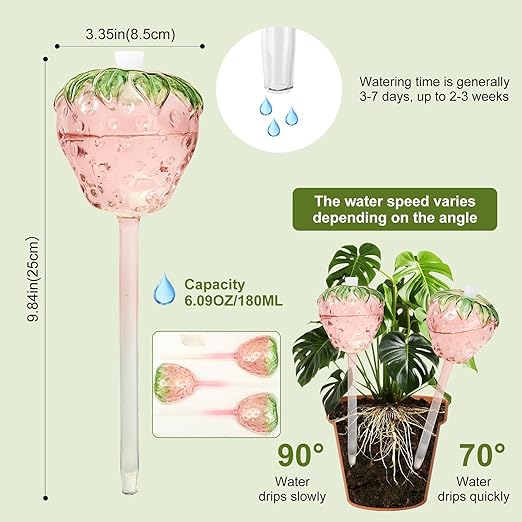 2pcs Strawberry and 3pcs Grape Watering Globes with 2 Terracotta Spikes
