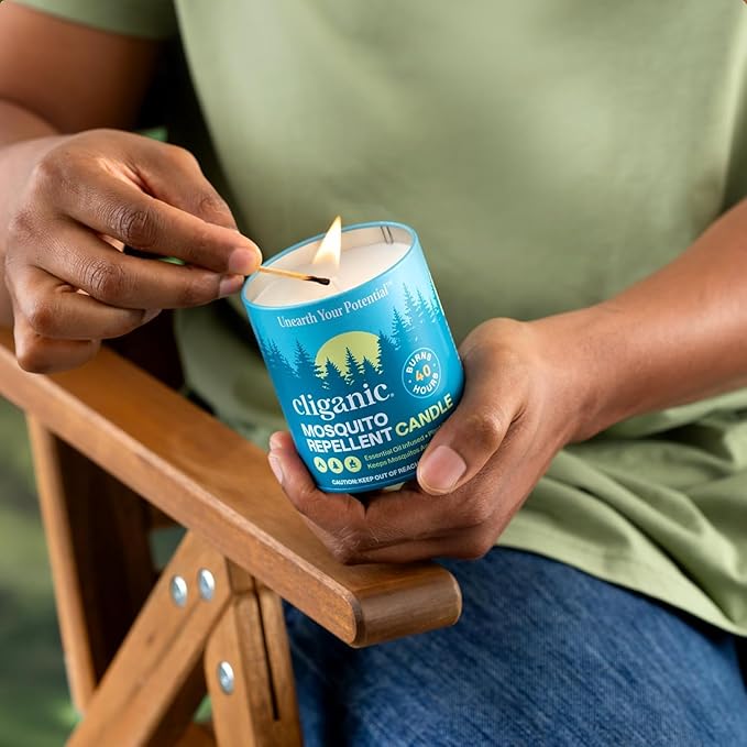 Cliganic Natural Mosquito Repellent Candle (Large 16oz, Pack of 2) | Citronella, DEET Free, Essential Oil Infused for Outdoor, Camping | Burns 55 Hours