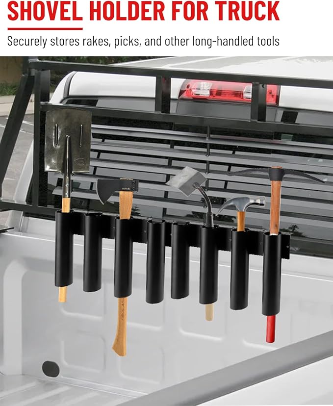 8-Hole Truck Bed Shovel Mount Holder Trailer Landscape Hand Tool Rack Organizer for Trimmer Rake Lawn Tool Utility UTV Accessories