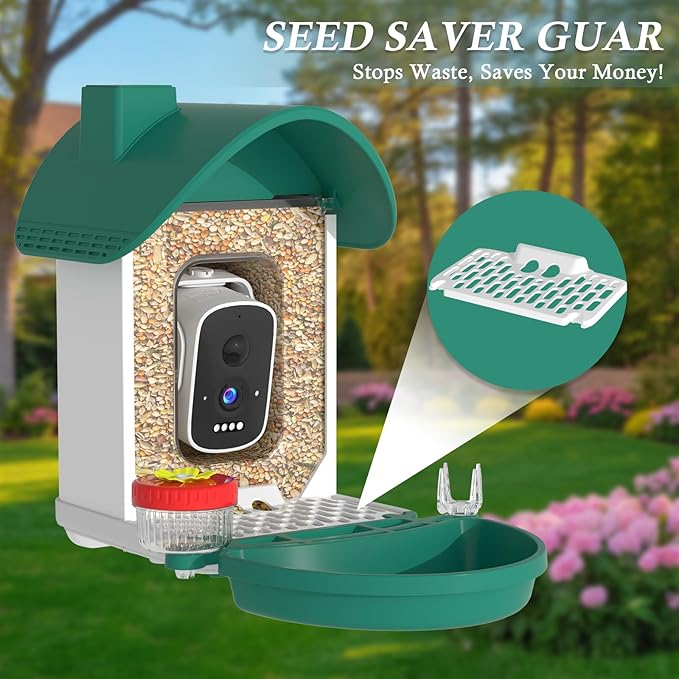 Bird Feeder with Camera, 3K Smart Bird Camera with AI Identification & Bird Bath, Solar Powered Wireless Outdoor Bird House with Spill-Proof Net, Ideal Backyard Bird Watching Gift to Bird Lovers