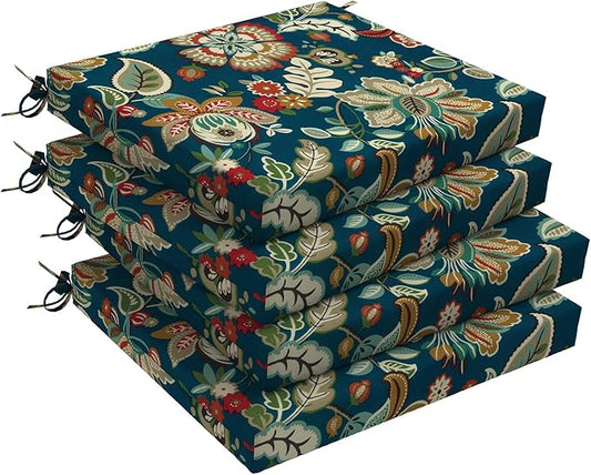 DYTXIII Set of 4 Outdoor Chair Cushions, Water Resistant 18.5"x16"x2" Square Seat Cushion for Patio Dining Chairs, High-Density Replacement Pads for Indoor Outdoor Furniture - Peacock Blue