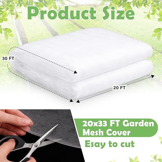 Garden Insect Netting for Raised Beds Extra Large Fruits Tree Netting Pest Barrier White Ultra Fine Mesh Row Bed Covers Net for Vegetable Fruit Protection from Insect Bird Animals(20 x 33 ft)