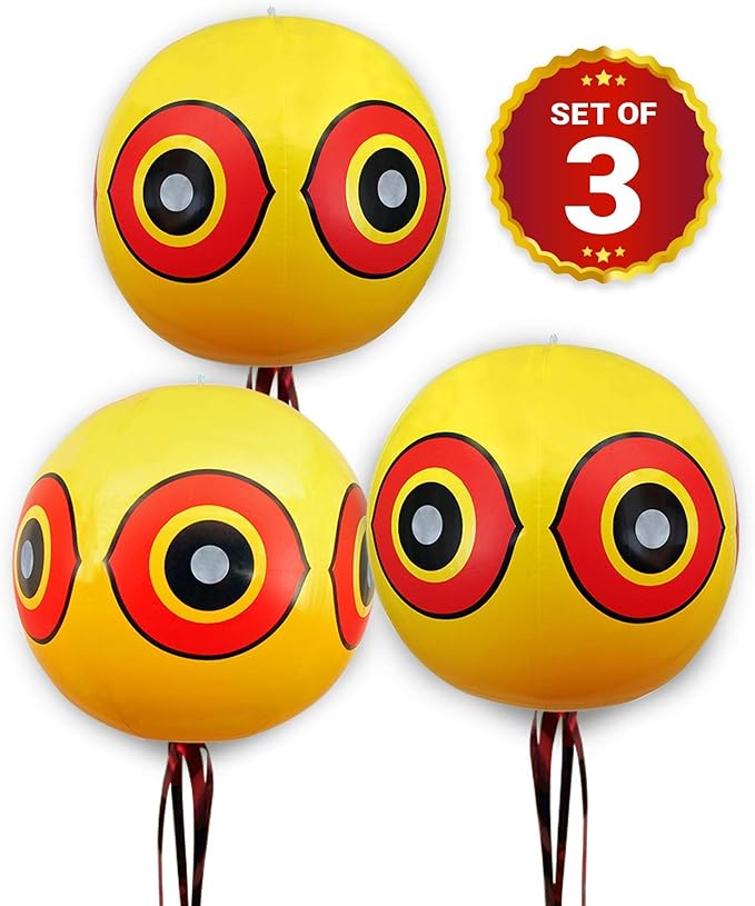 De-Bird Bird Scare Balloons - Inflatable Reflective Bird Deterrent Balloons - Pool & Boat Duck Deterrent Devices - Garden & Yard Goose Repellent Devices - Pack of 3, Neon, Plastic, Garden Style
