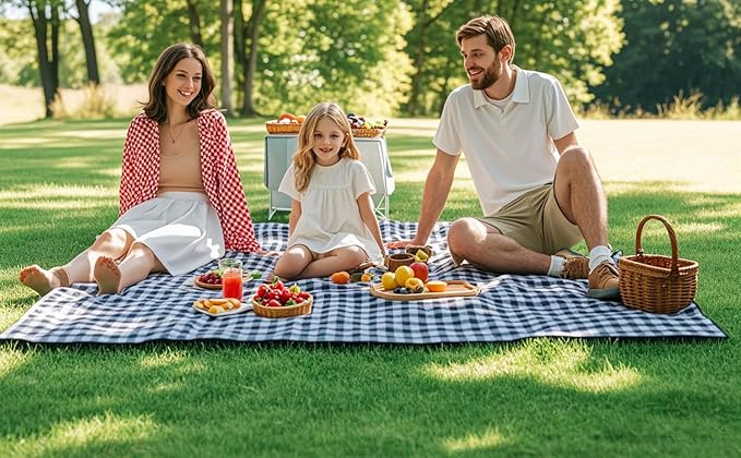 Wind Tour Waterproof Picnic Blanket with Carry Strap - Foldable Sandproof Outdoor Mat for Camping, Beach, Park - 59" x 71",Grey Grid (Single Mat)