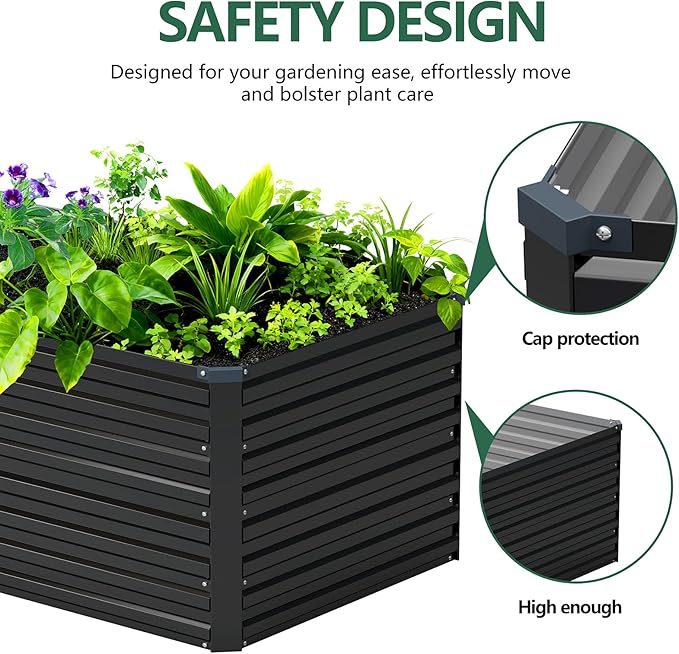 Vengarus 4x2x2FT Galvanized Raised Garden Bed Kit, Deep Root Planter Box Outdoor Large Planter Raised Beds for Planting Flowers,Vegetables and Herbs-Black