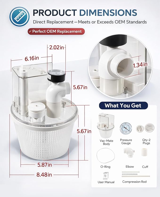 R211100 Vac-Mate Pool Cleaner Dispenser Box – Multi-Function Vacuum Skimmer Attachment – Includes Basket, Pressure Gauge & Easy Install Kit