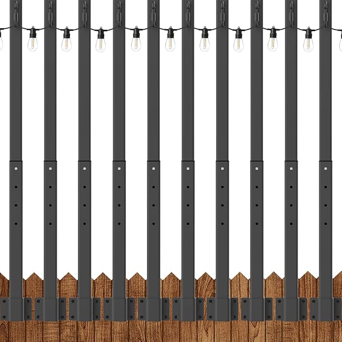 10 Pack 2.8FT String Light Poles,Metal Lights Poles for Outdoor String Light, Rustproof Heavy Duty for Outside Garden,Patio,Wedding,Backyard,Deck,Party