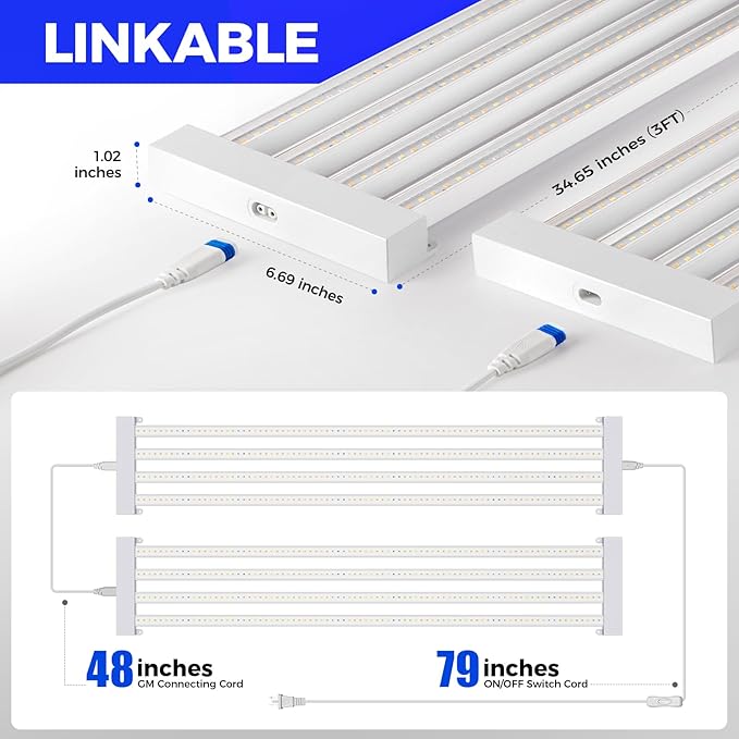 Barrina TX-L63 3FT LED Grow Light, 126W (2 x 63W), 4 Panels Wider Coverage, Full Spectrum with 730nm IR LEDs, High PPFD, Linkable, Hanging Plant Lights for Indoor, Vegetable, Seeding, 2 Packs