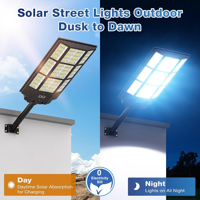 WYWNA 15000W Solar Street Light, Large Solar Parking Lot Lights Outdoor Waterproof Dusk to Dawn with Remote Control, for Outside Commercial Yard Driveway Garage