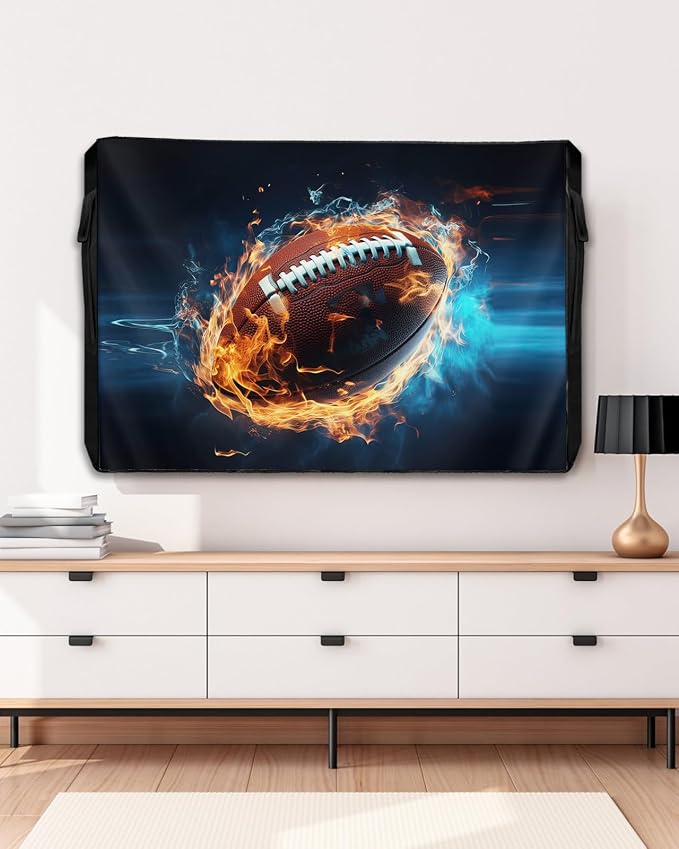 Outdoor TV Cover Waterproof Weatherproof 52 to 55 Inch, Sport Football with Fire Outside TV Covers with Zipper Flap, TV Screen Protectors for LED LCD OLED Television