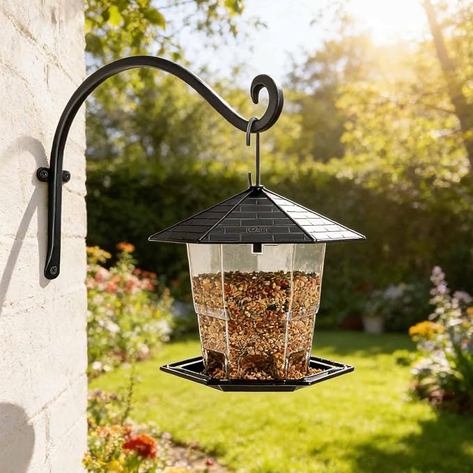 Lifyzoon Hanging Plant Brackets Outdoor: 50lbs Weight Capacity - Hanging Bird Feeder Hangers, 12-Inch Black Metal Outdoor Wall Hooks for Heavy Plants - 4 Pack, Birdhouse, Wind Chimes