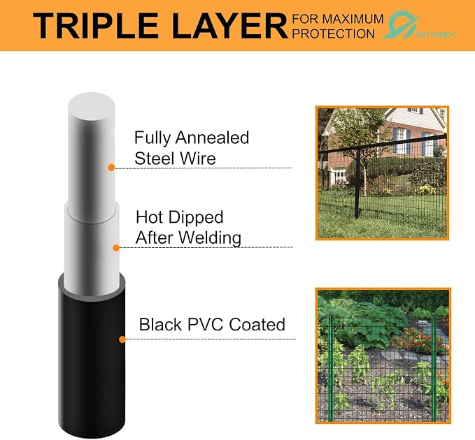 Wire Fence 48in x 50ft, 2X 3 16GA Garden Fence, Garden Border Fencing Roll Vinyl Coating Metal Wire Mesh Hardware Cloth for Yard Vegetable Plant Protection Poultry Netting (48" x50')