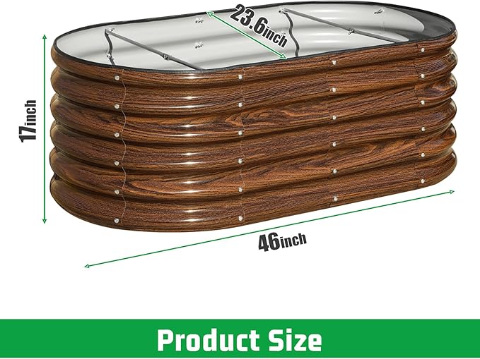 SnugNiture 3 Pcs 4x2x1.5ft Raised Garden Bed Outdoor, 17" Tall Galvanized Metal Planter Box, Oval Raised Garden Bed Kit for Planting Vegetables Plants Fruits, Brown