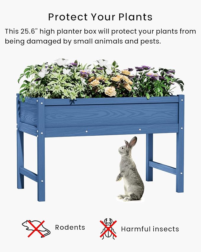 HDPE Raised Garden Bed with Legs, Outdoor All-Weather Elevated Planter Box Raised Beds for Seeds, Herb, Flower, Vegetable (Navy Blue)