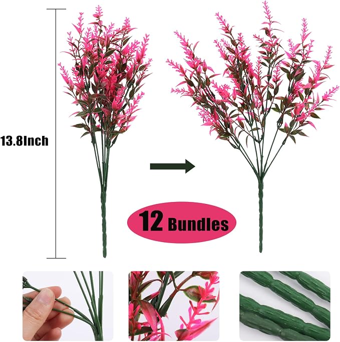 RECUTMS Artificial Flowers for Outdoor Decoration, Spring Decoration UV Resistant Faux Outdoor Plastic Greenery Shrubs Plants Artificial Fake Flowers Hanging Planter Home Garden Decor(Pink)
