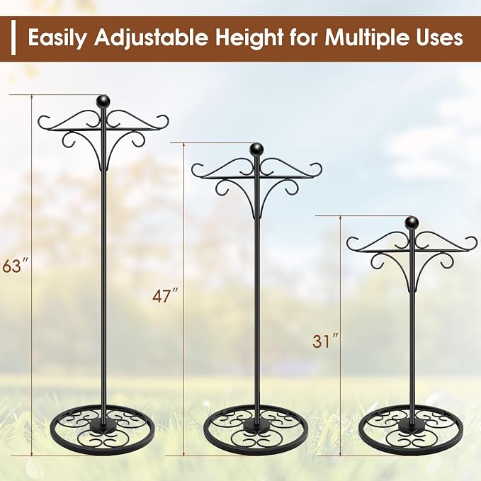 63" Adjustable Shepherd Hook Stand with Round Base Stand for Wind Chime, Bird Feeder, Lantern for Indoor & Outdoor Garden Patio Home Decor. (Double Shepherd's Hook, 63, Inches)