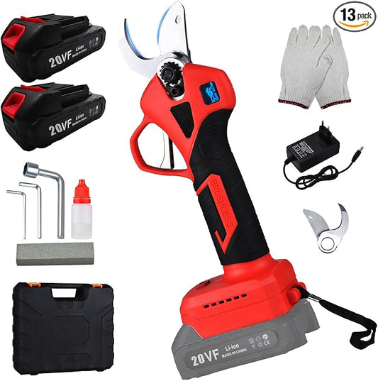 Electric Pruning Shears, Garden Pruner with 2 Rechargeable Battery, Replacement Steel Blade Gloves, Heavy Duty Gardening Bypass Branch Rose, Cordless 48V Triming, 30mm 1.2" Cut Diameter
