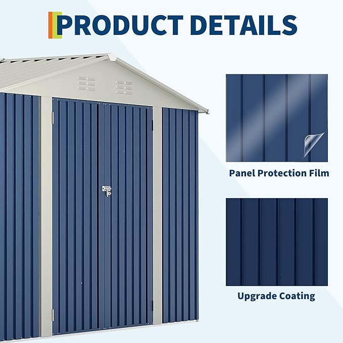 Garvee 10X12 FT Storage Shed with Cross Windows & Lockable Door，Large Outdoor Metal Shed，Peaked Roof Garden Shed for Lawn Mower, Bike, Tools - All Weather Secure Storage