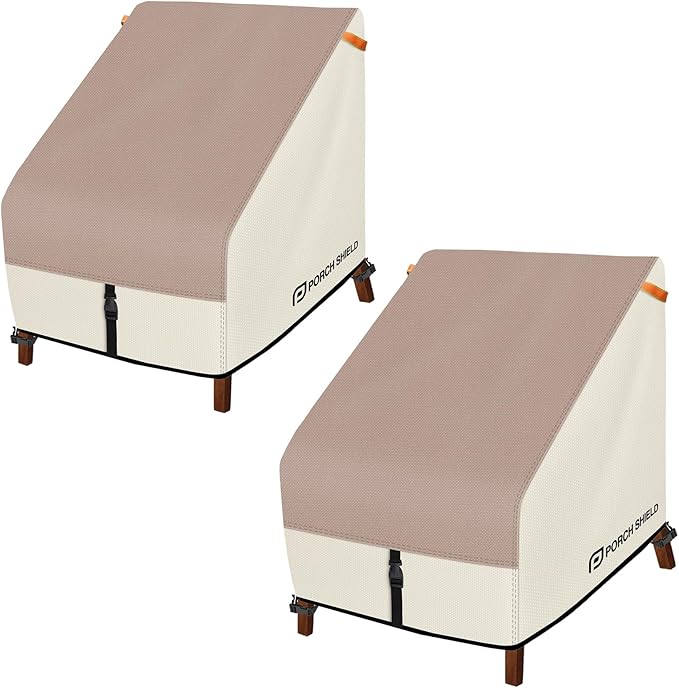 Porch Shield Patio Chair Covers - Waterproof Outdoor Lounge Deep Seat Lawn Chair Cover 2 Pack - 30W x 33D x 34H inch, Light Tan & Khaki