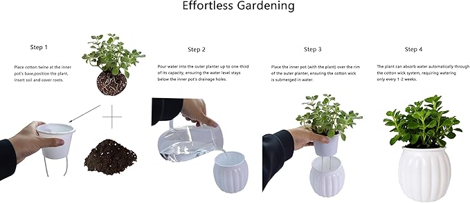 Cornasee 4" Pumpkin Planter Self Watering Pot, 4-Pack Small Plastic Planters for Indoor Plants,Flowers,Succulent,African Violets (White, 4")