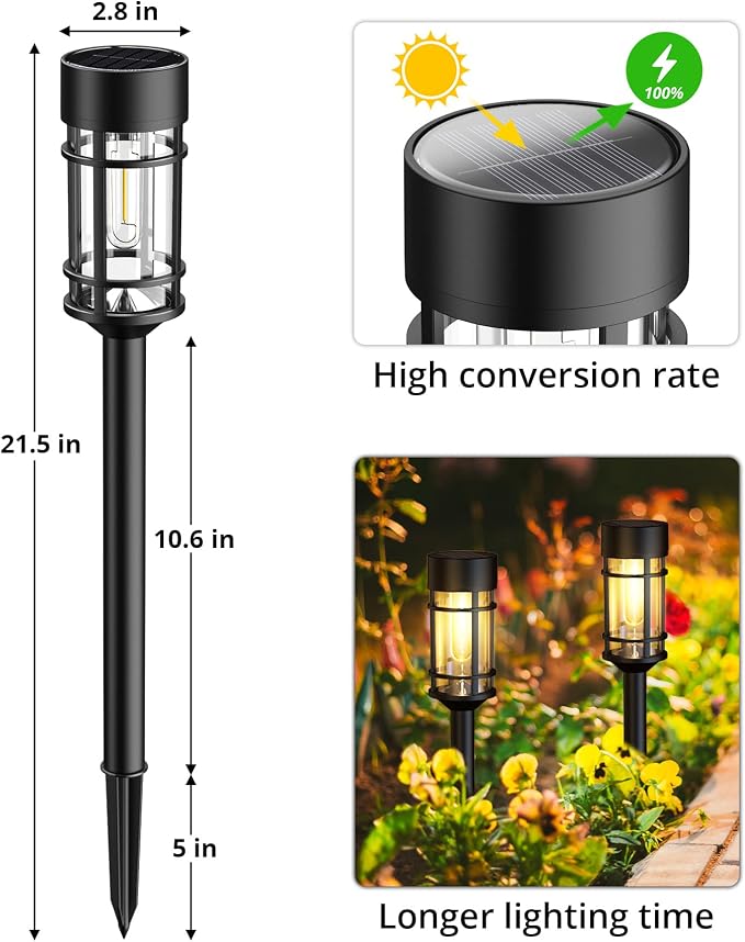 ILANCK 12 Pack Solar Lights Outdoor Parhway, Metal & Glass 21" Large Solar Pathway Lights, Solar Powered Garden Lights for Yard, Landscape, Driveway Walkway