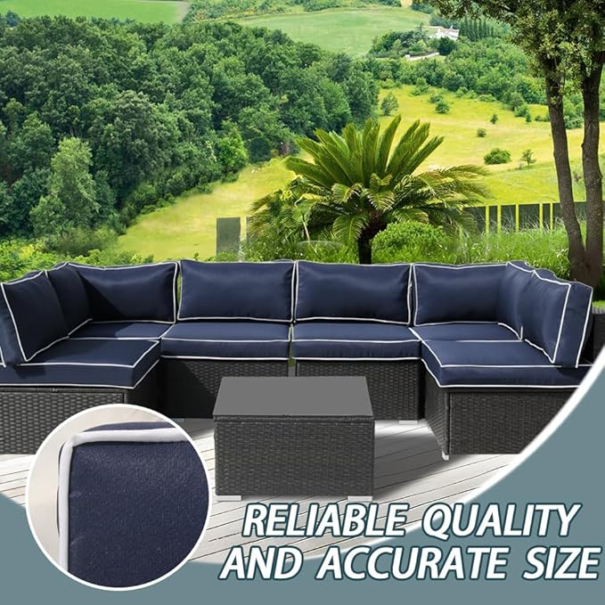 14Pcs Outdoor Cushion Covers Replacement Washable w/Zipper for 6-Seaters Sofa Patio Slipcovers Set Seat and Back Covers Only-25.6x25.6x3.9inch