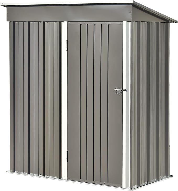 5ft x 3ft Outdoor Storage Shed with Adjustable Shelf Metal Garden Shed with Lockable Door for Backyard Patio Lawn Gray No Shelves