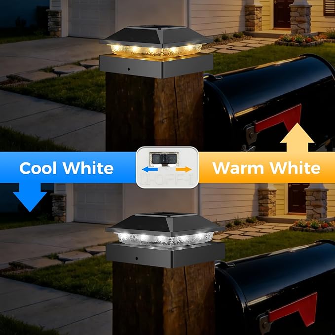 Peasur 4x4 Solar Post Cap Lights, 2 Modes 16 LED Post Solar Lights Waterproof, 12 Pack Black Fence Deck Lights Fit Wooden/Vinyl Post for Porch Patio
