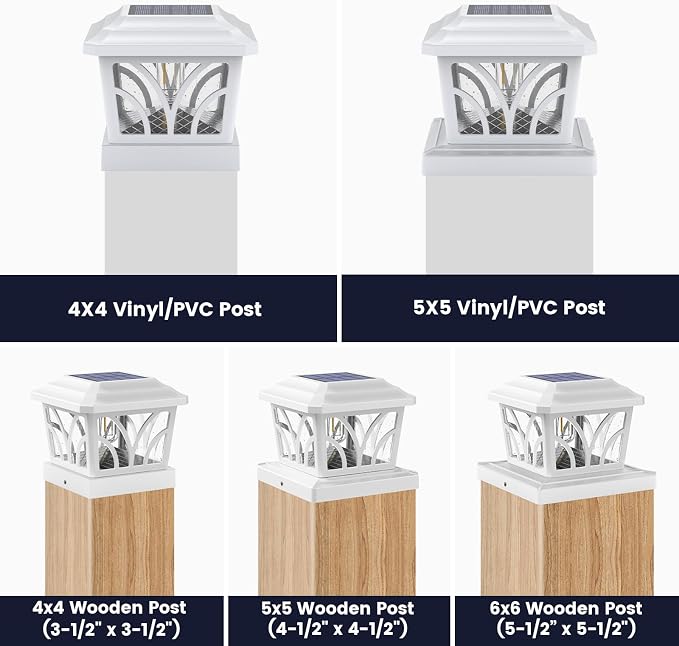 SIEDiNLAR Solar Post Cap Lights Outdoor, Aluminum Glass 2 Modes Edison LED Bulbs for 4x4 5x5 6x6 Vinyl/Wooden Posts Fence Deck Patio Decor, Warm White/Cool White Lighting 4 Pack (White)
