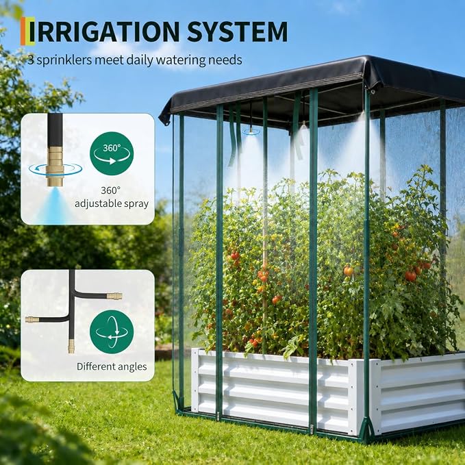 Garvee 72"x36"x12" Raised Garden Bed Kit with Shade Cloth & Irrigation, 3-in-1 Metal Planter Box with Insect Mesh & Drip System, Self-Watering Outdoor Galvanized Raised Bed for Vegetables Flowers