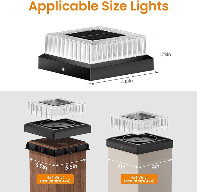 APONUO Solar Post Cap Lights, 12-Pack IP65 Waterproof for 4x4 Posts, 20 Lumens Deck Post Lights Solar Powered Outdoor – Perfect for Fence, Patio, Garden,Decor, Black