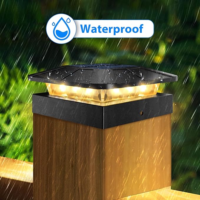 Peasur 4x4 Solar Post Cap Lights Outdoor with 3 Modes, 4 Packs LED Post Light Solar Powered Waterproof, 4x4/3.5×3.5 Wood/Vinyl Fence Posts Lights for Deck Railing Porch Mailbox Outside