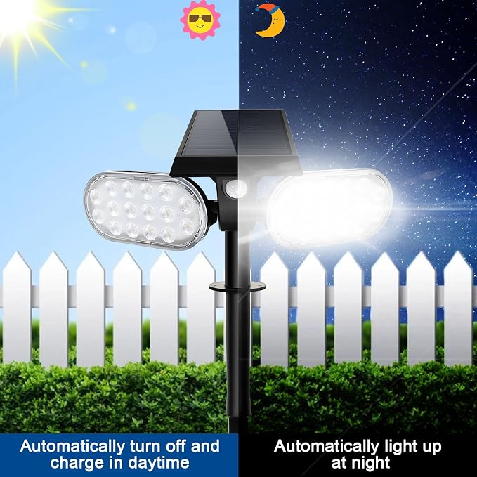 EMANER Motion Lights Solar Powered, Outdoor Flood Lights Stay On or Motion On/Off, Dusk to Dawn Security Solar Light, Covers up to 40ft Distance Landscape Spotlights for Garden Backyard Path, 8-Pack