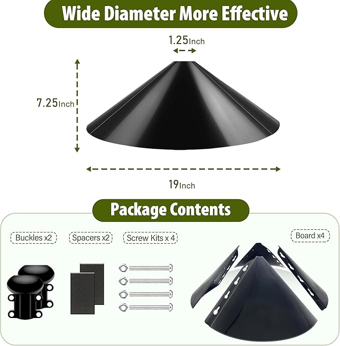 Squirrel Baffle,19-Inch Squirrel Baffle for Bird Feeder Pole,Squirrel-Proofs for Outdoor Shepherd's Hooks，Outside Pole Mount Squirrels Guard (Black)