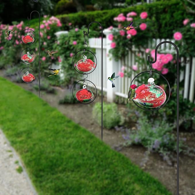 Headak Life Flexible 6 Pack Hummingbird feeders for Outdoors Hanging Ant and Bee Proof,Detachable Hand Blown Glass Hummingbird Feeder with 6 Adjustable Silicone Perch(Red)